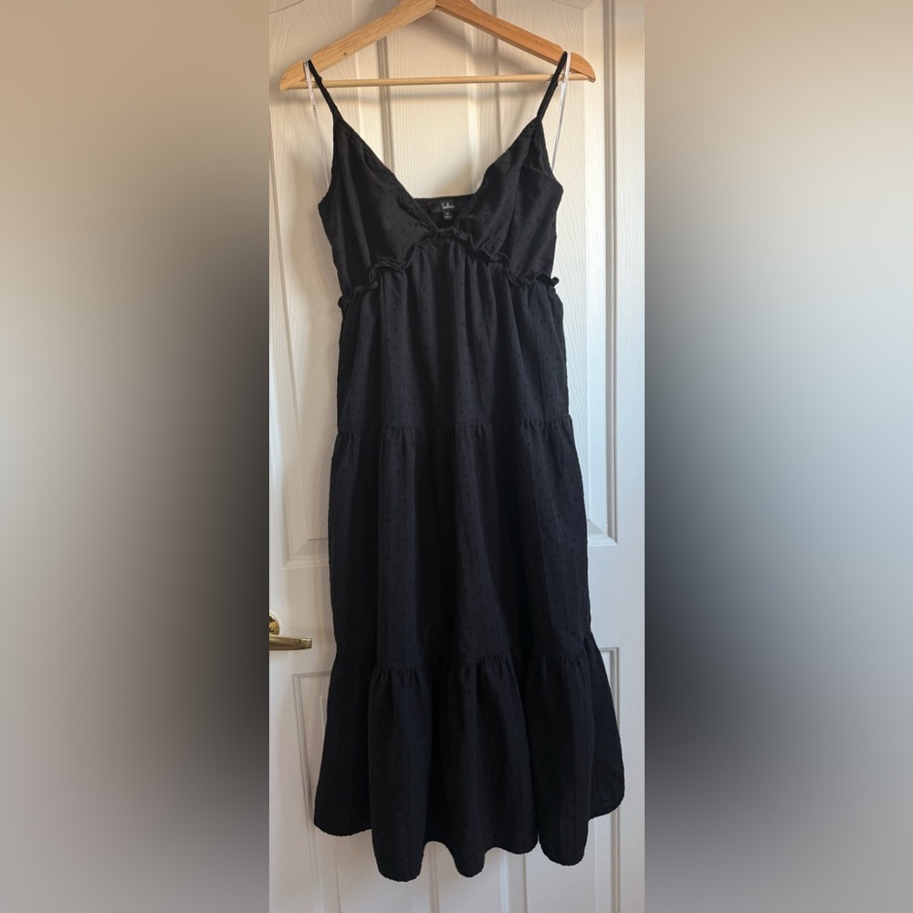 Lulus Never Looked Cuter Black Swiss Dot Tiered Midi Dress - Size M